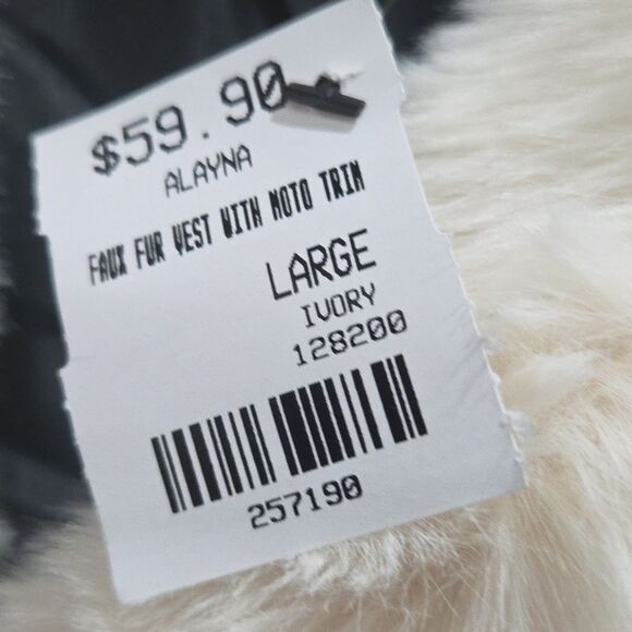 AZALEA WANG FAUX FUR PANEL VEST WITH MOTO TRIM, NWT - Picture 6 of 9